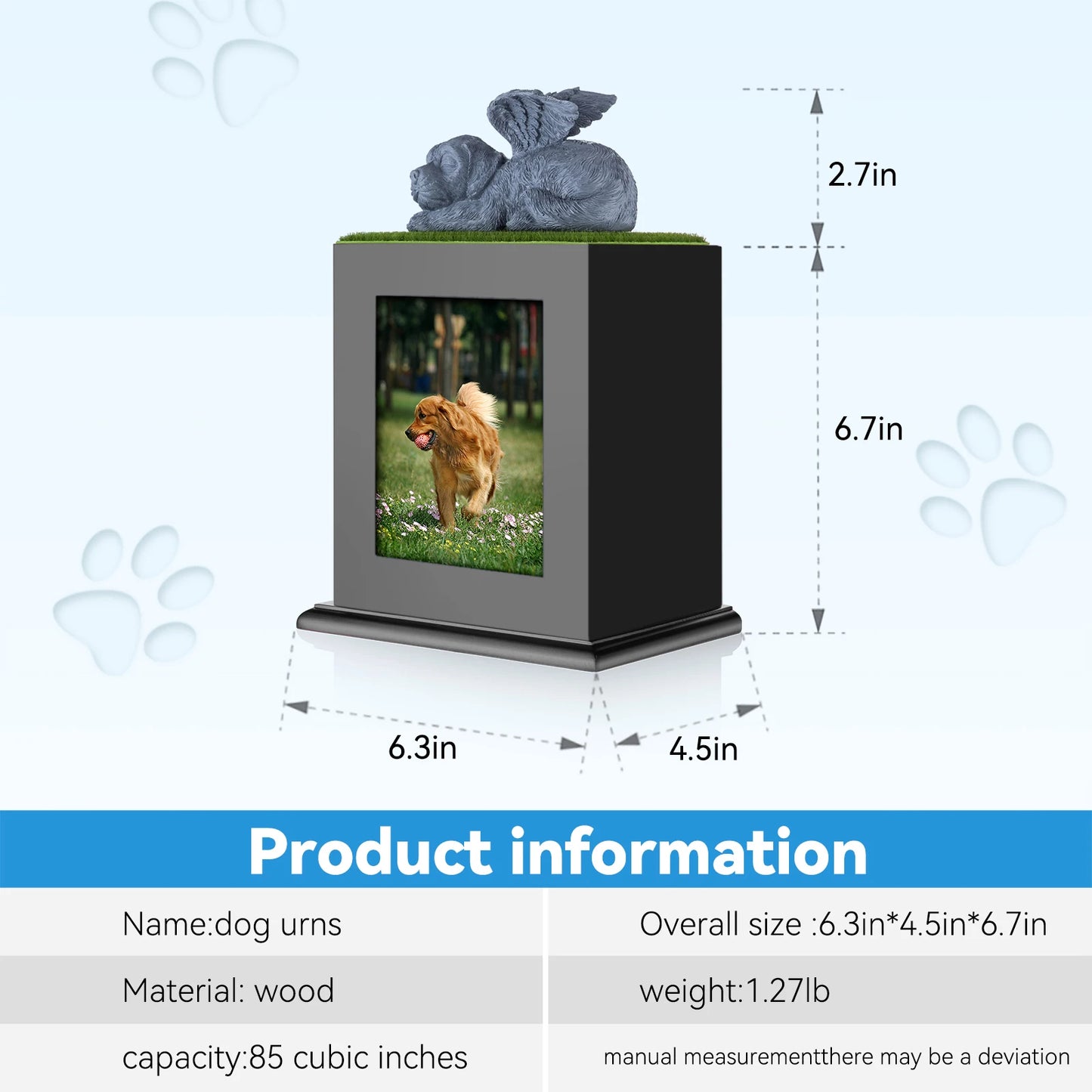 Pet Cremation Urn – Wooden Keepsake Memorial Photo Box for Large Dog Ashes