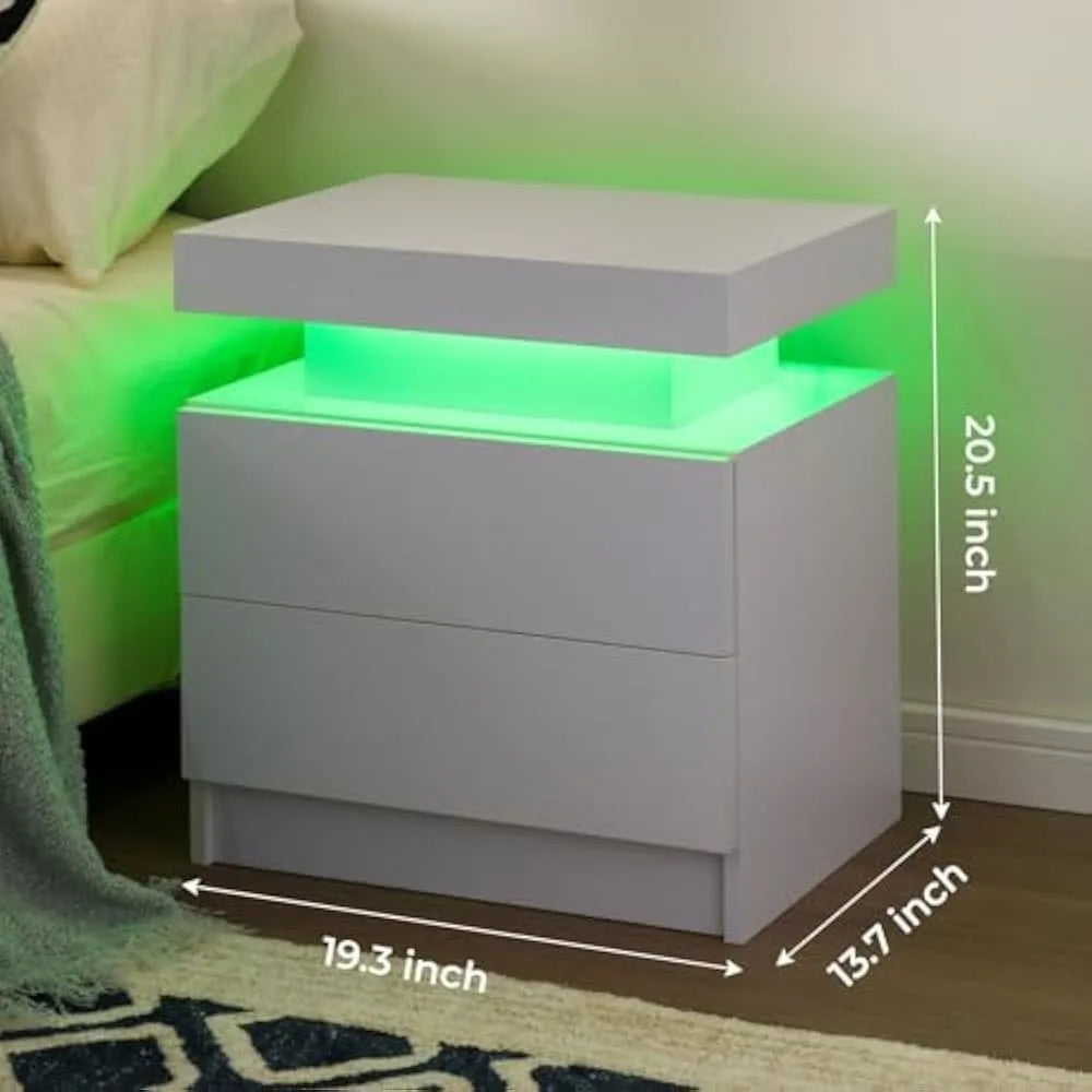 Modern LED Nightstand with Drawers & RGB Lights