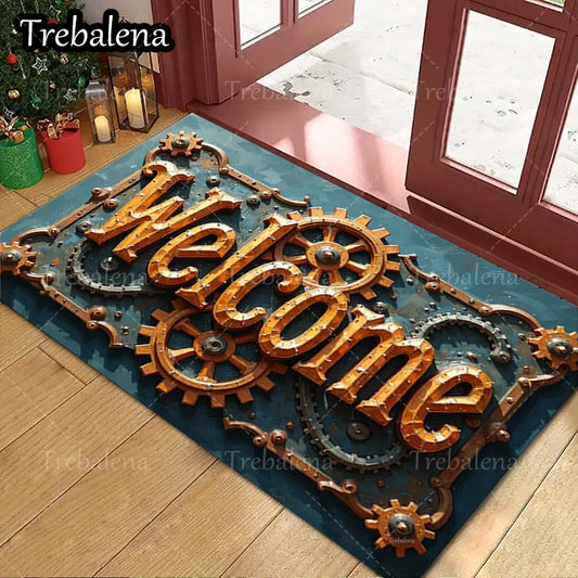 Steampunk Welcome Door Mat – Gear Design Entryway Rug for Home Décor