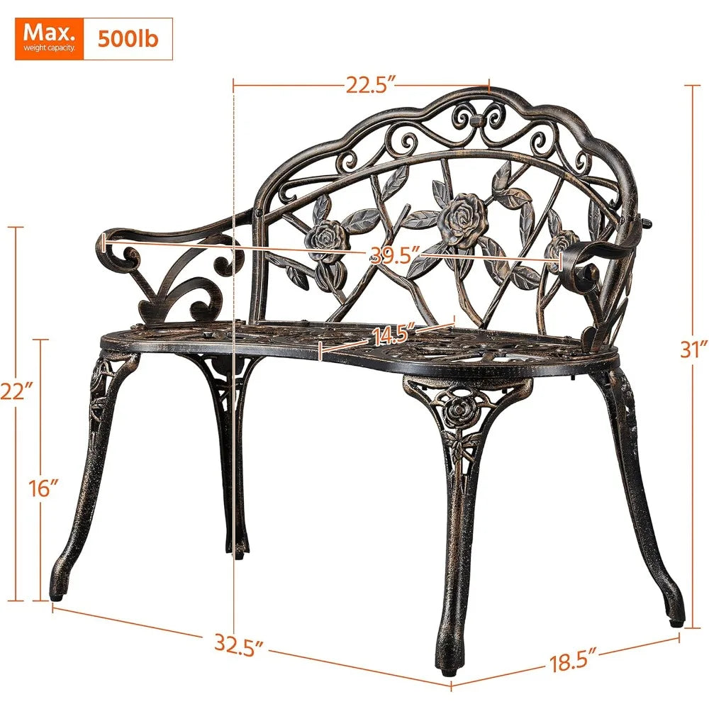 Yaheetech Patio Garden Bench – Vintage Rose Design, Aluminum Outdoor Furniture