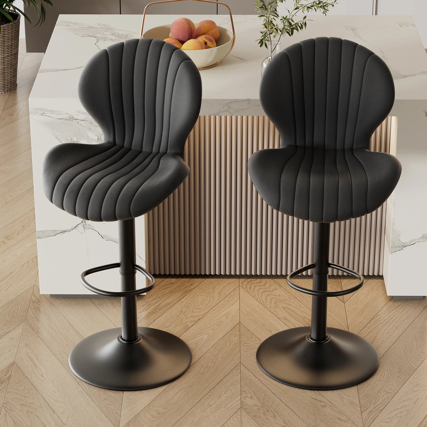 2-Piece Luxury Modern Adjustable Living Room & Dining Chairs Set – Swivel Bar Stools with Soft Backrest for Kitchen & Home
