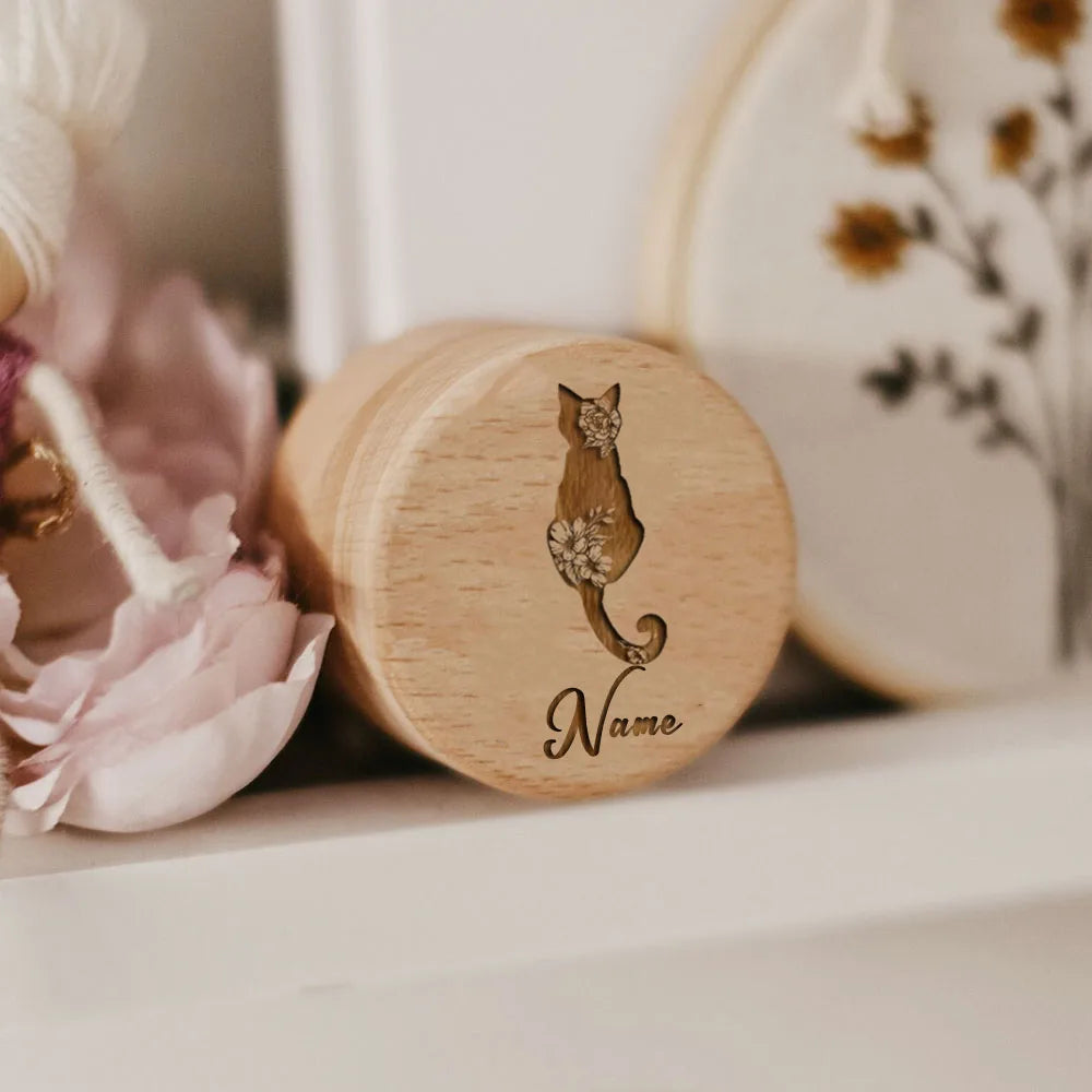 Wooden Carving Custom Name Cat Butterfly Storage Box