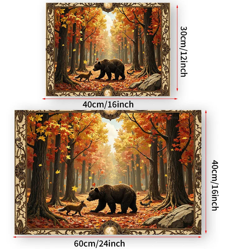 Autumn Forest Wall Tapestry – Bear & Fox Rustic Nature Wall Art for Living Room, Bedroom, Dorm, or Home