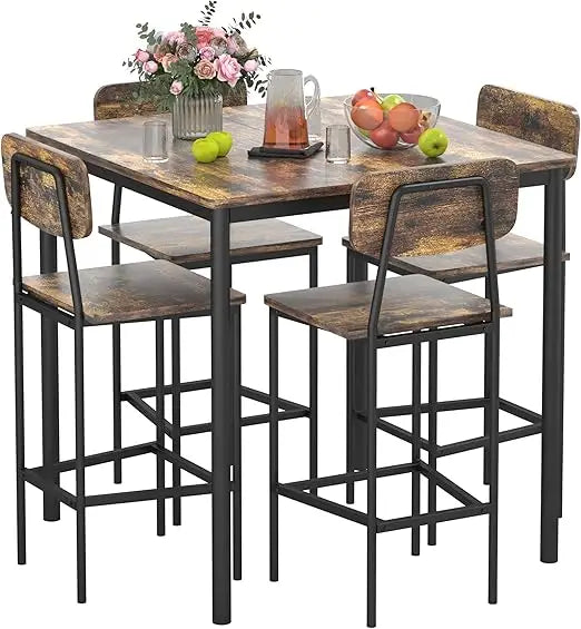 5-Piece Counter Height Dining Table Set with 4 Bar Stools – Space-Saving Square Table and Chairs for Kitchen, Dining Room, Apartment