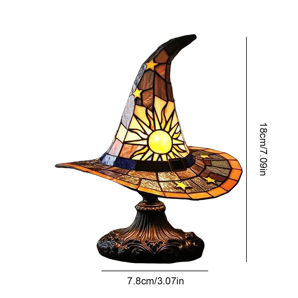 Stained Glass Witch Hat Lamp – LED Resin Witch Hat Light Ornament, USB Powered Home & Bedroom Decoration