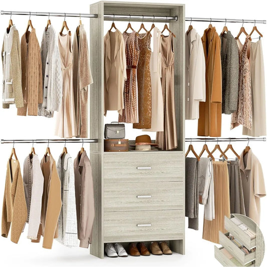 Closet Organizer System with 3 Wooden Drawers – Walk-in Wardrobe Organizer for Home Storage