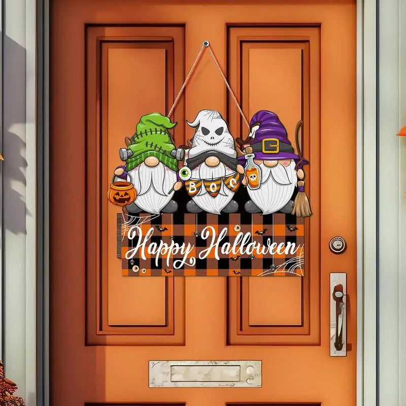 Halloween Wooden Gnome Sign – Cute Wooden Hanging Sign for Tree, Wall, or Indoor Halloween Decorations