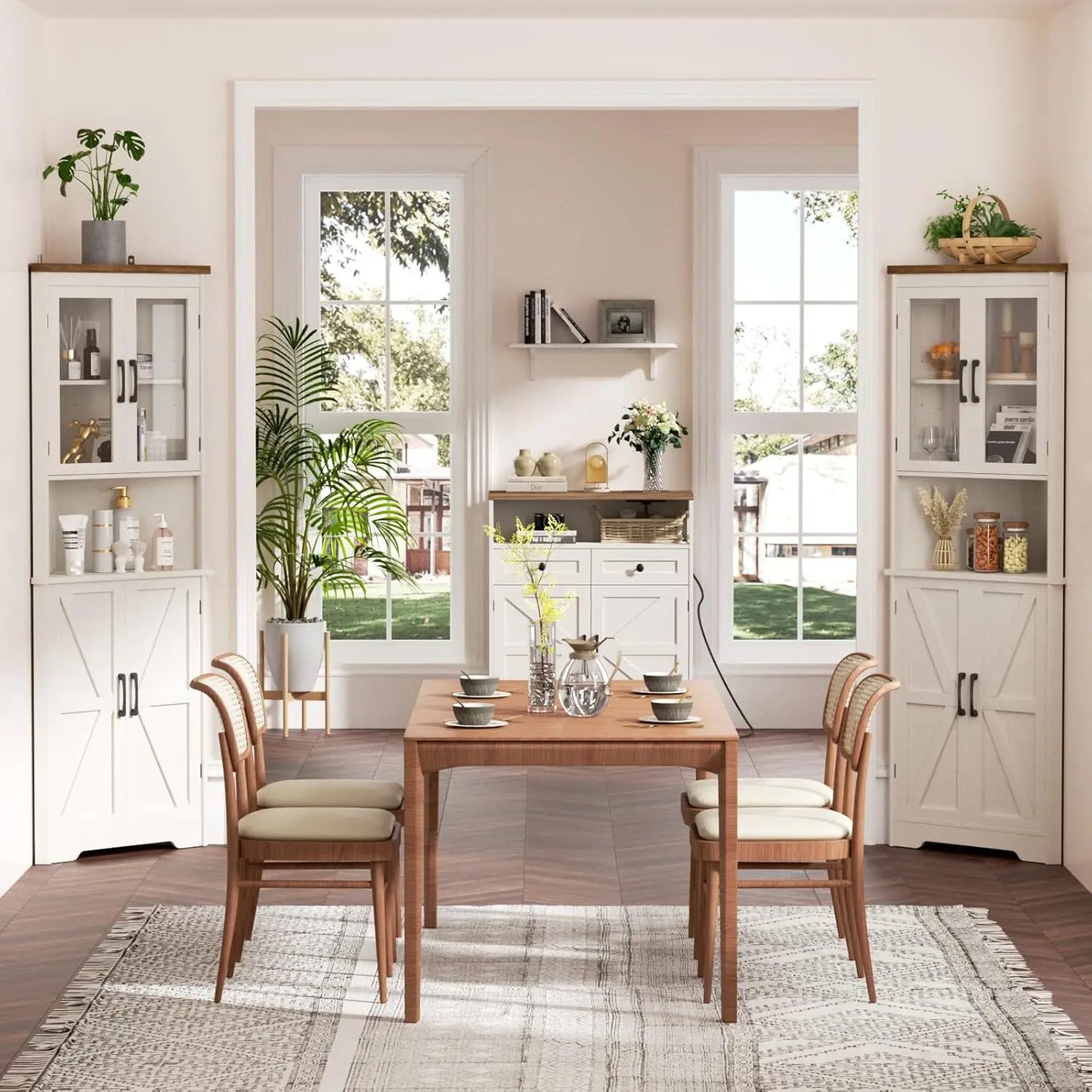Vabches 67" Tall Corner Cabinet – 5-Tier Farmhouse Storage Cabinet with Doors & Adjustable Shelves for Living Room