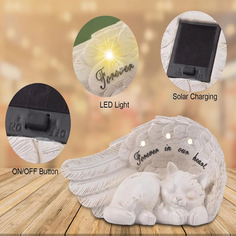 Solar Angel Cat Memorial Statue – Pet Loss Gift with Lighted Wings