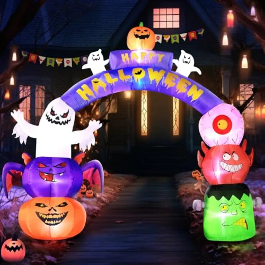10FT Long x 8FT Tall Giant Halloween Inflatable Arch – LED Lighted Outdoor Decoration for Holiday Parties, Yard, or Entryway