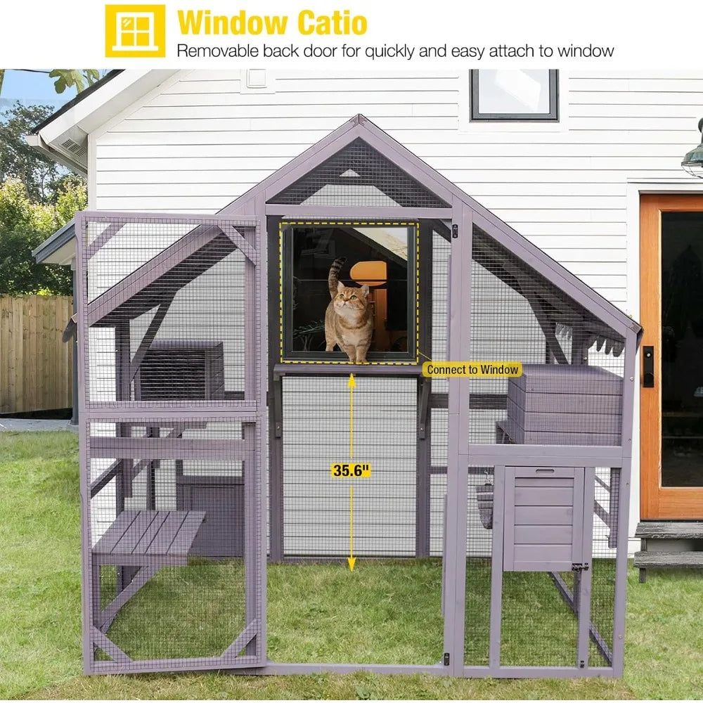 Outdoor Cat Catio Enclosure – Large Cat Run with Bridges, Walkways & Cozy Hideouts | Weather-Resistant Cat Playhouse for Multiple Cats