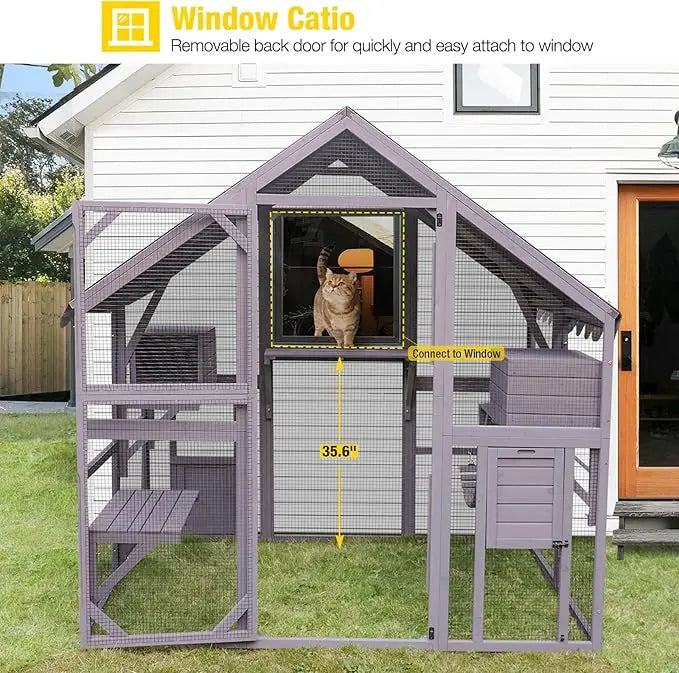 Outdoor Cat Catio Enclosure – Large Cat Run with Bridges, Walkways & Cozy Hideouts | Weather-Resistant Cat Playhouse for Multiple Cats