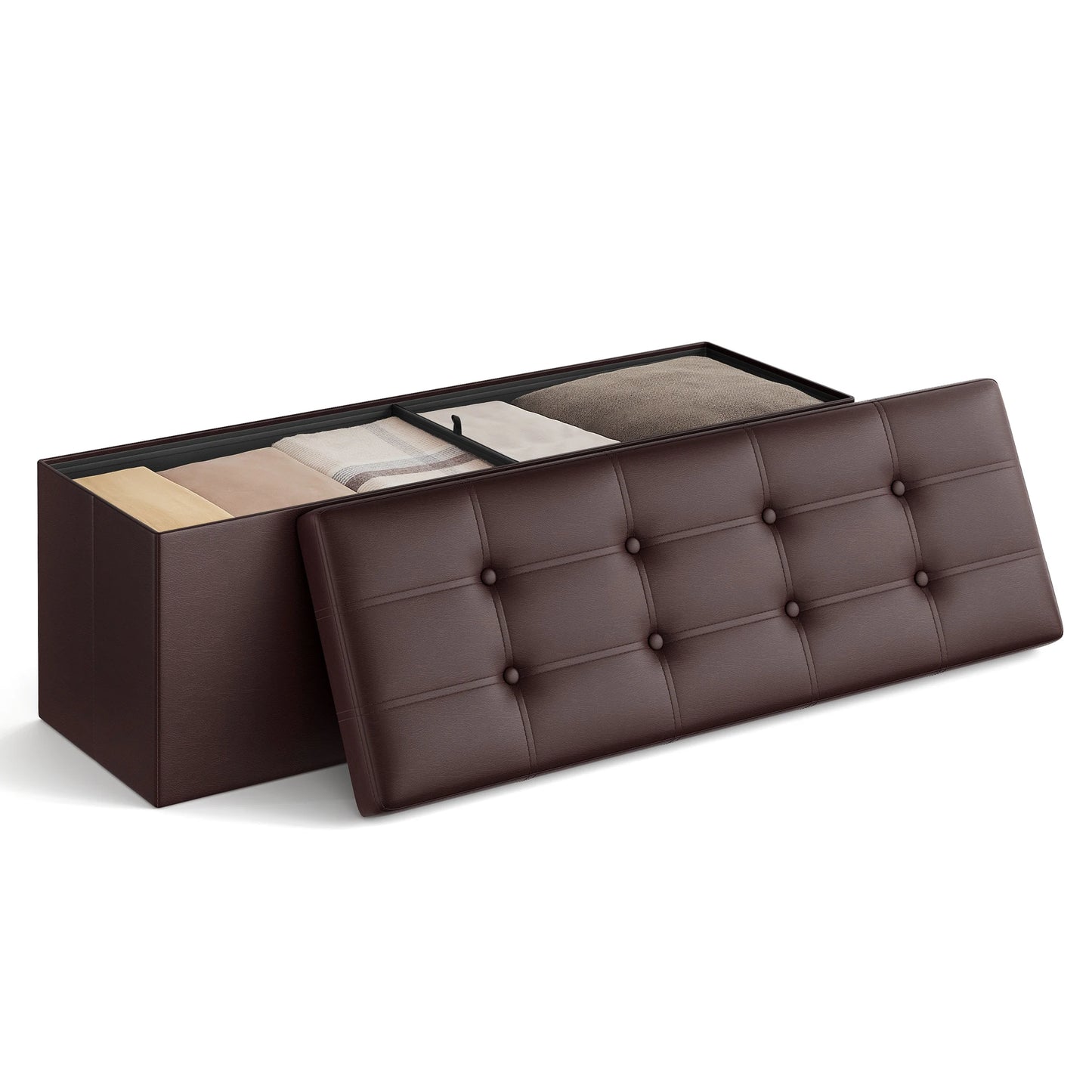 SONGMICS 43” Folding Storage Ottoman Bench – Versatile Storage Chest, Footrest & Coffee Table