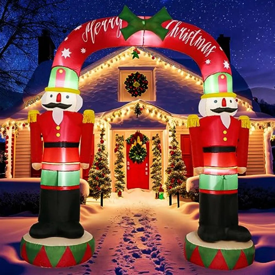 8FT Christmas Inflatable Nutcracker Soldier Archway with Built-in LED Lights for Outdoor Holiday Decor
