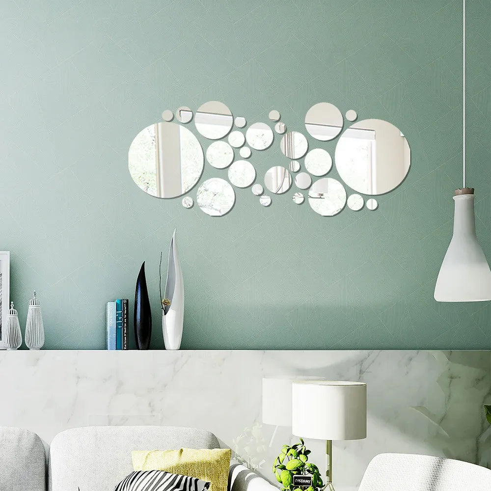 26pcs Round Acrylic Mirror Self-Adhesive Removable  Wall Decor / Stickers