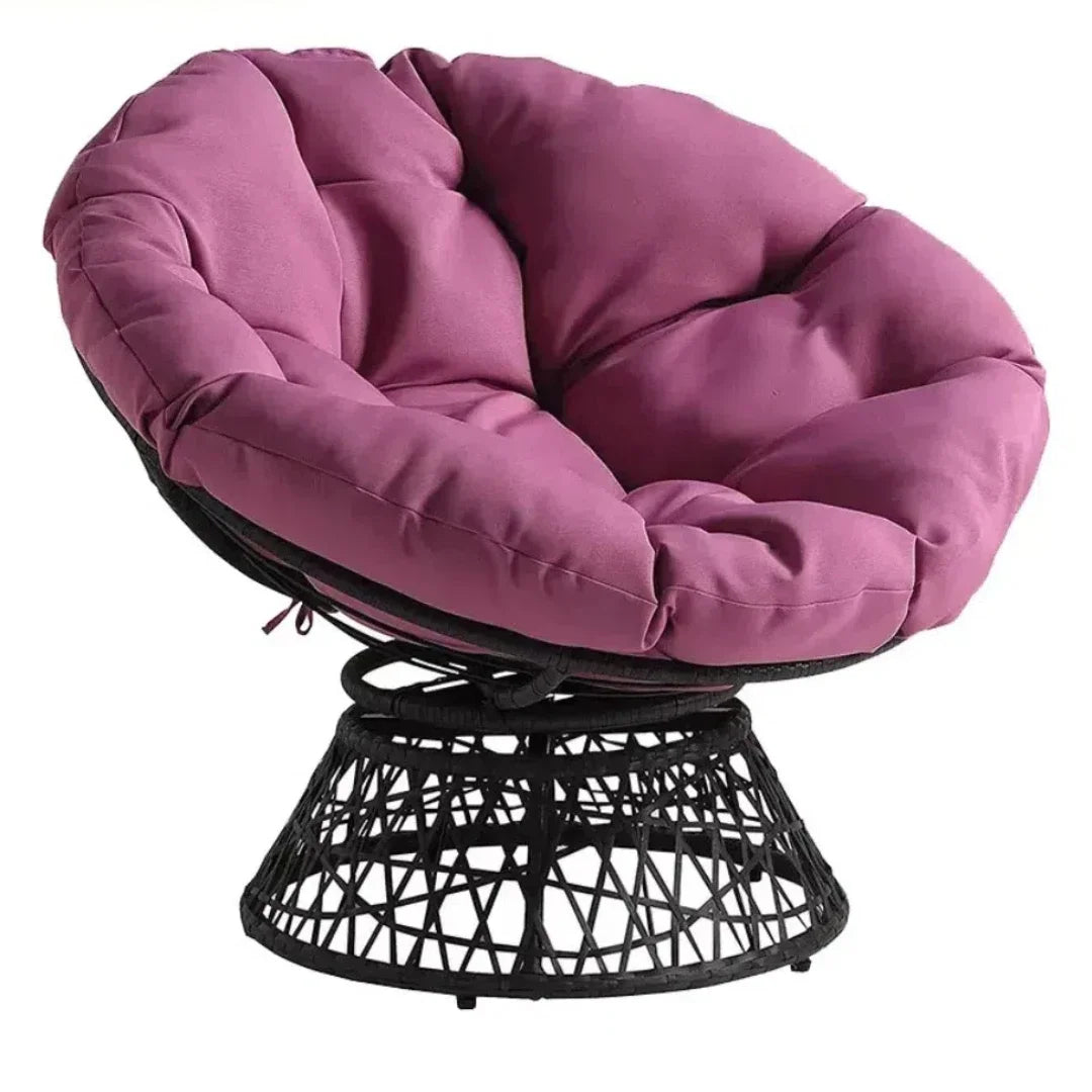 38" Swivel Wicker Papasan Chair – Ergonomic Comfort with Tufted Cushion & 360° Rotation