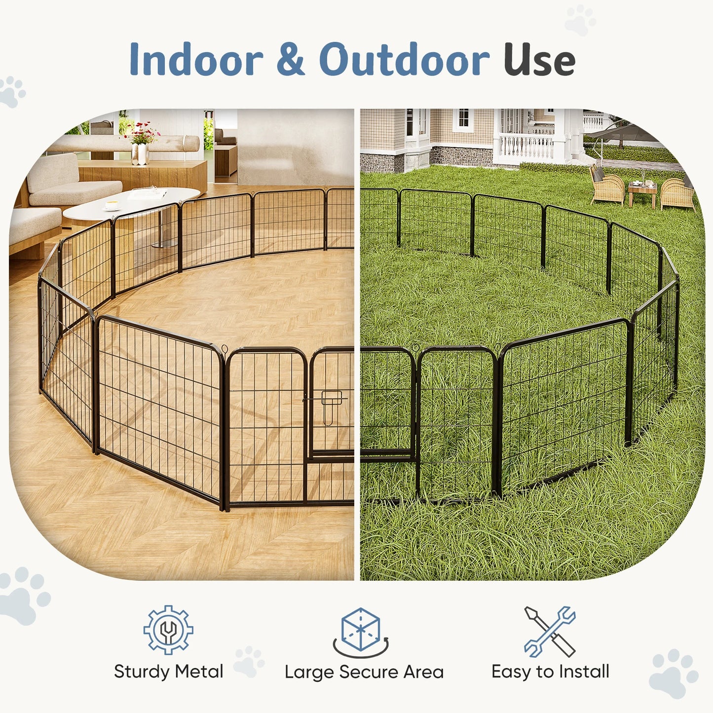 JHK 16-Panel Heavy Duty Dog Playpen – Indoor/Outdoor Metal Pet Fence with Gate, Portable Exercise Crate for Yard, Camping, or Home Use