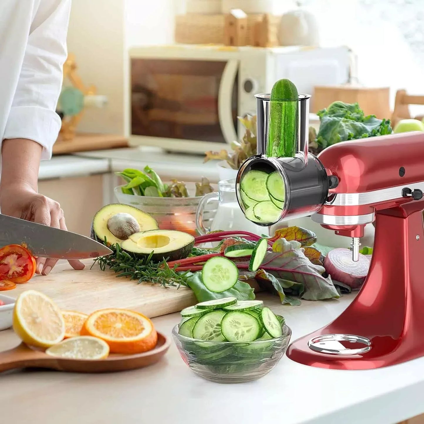 5-Blade Food Grater, Slicer, Shredder & Chopper Attachment Set – Compatible with KitchenAid Stand Mixers