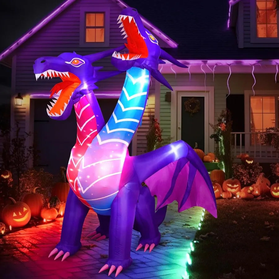 8FT Halloween Inflatable Dragon Decoration – LED Lighted Blow-Up for Outdoor & Indoor Yard, Garden, or Lawn Display