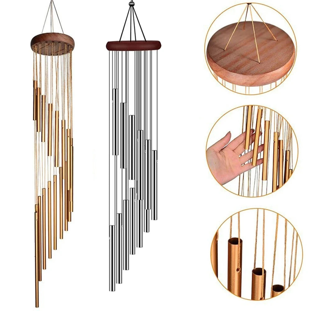 12-Tube Aluminum Alloy Wind Chimes with Hook – Gold/Silver Bells for Outdoor Garden, Home, Wedding, Party, or Memorial Gift
