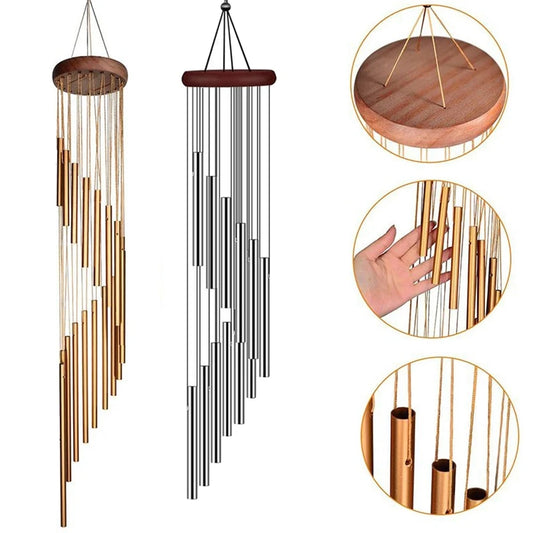 12-Tube Aluminum Alloy Wind Chimes with Hook – Gold/Silver Bells for Outdoor Garden, Home, Wedding, Party, or Memorial Gift