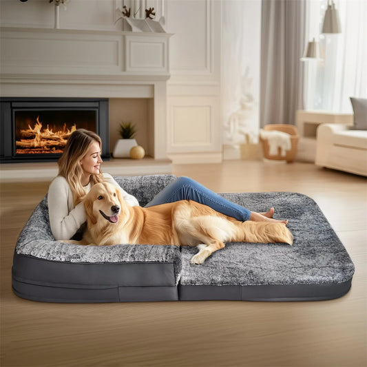 180cm Long Human-Size Giant Dog Bed – Foldable Orthopedic Calming Plush Pet Bed