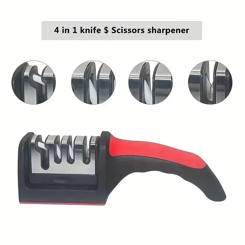 3-Segment Knife Sharpener – Stainless Steel Kitchen Sharpener with Three-Stage Sharpening Stone for All Kitchen Knives & Tools