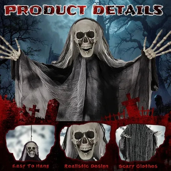 4.6FT Large Hanging Skeleton Ghosts – 3-Pack Grim Reaper Halloween Decorations with Bendable Arms for Spooky Poses