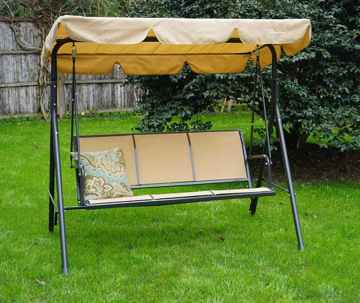 Belle Outdoor 3-Person Patio Swing Chair with Canopy – Breathable Textilene Seating & Weather-Resistant Steel Frame