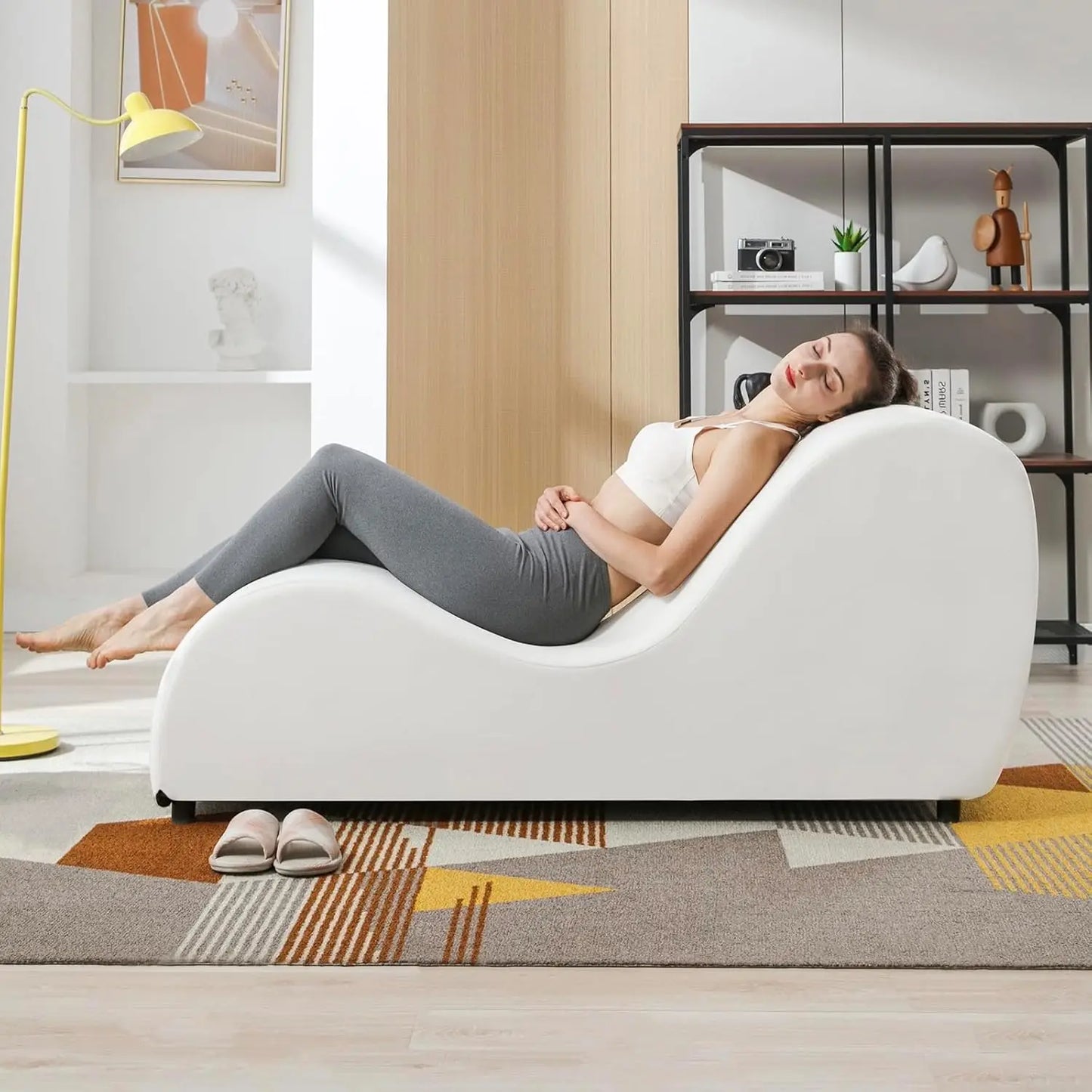 60" Yoga Chair, Curved Yoga Chaise Lounge for Adults Stretching, Relaxing and Exercising, Indoor Yoga Sofa Lounge Chair