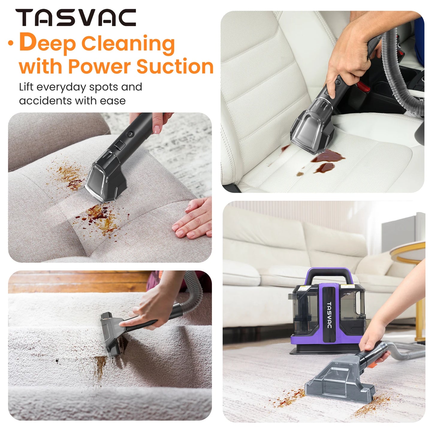 TASVAC C7 Portable Carpet & Upholstery Cleaner – Powerful Spot Cleaner for Pet Messes, Stairs, Couches, Rugs & Car Seats