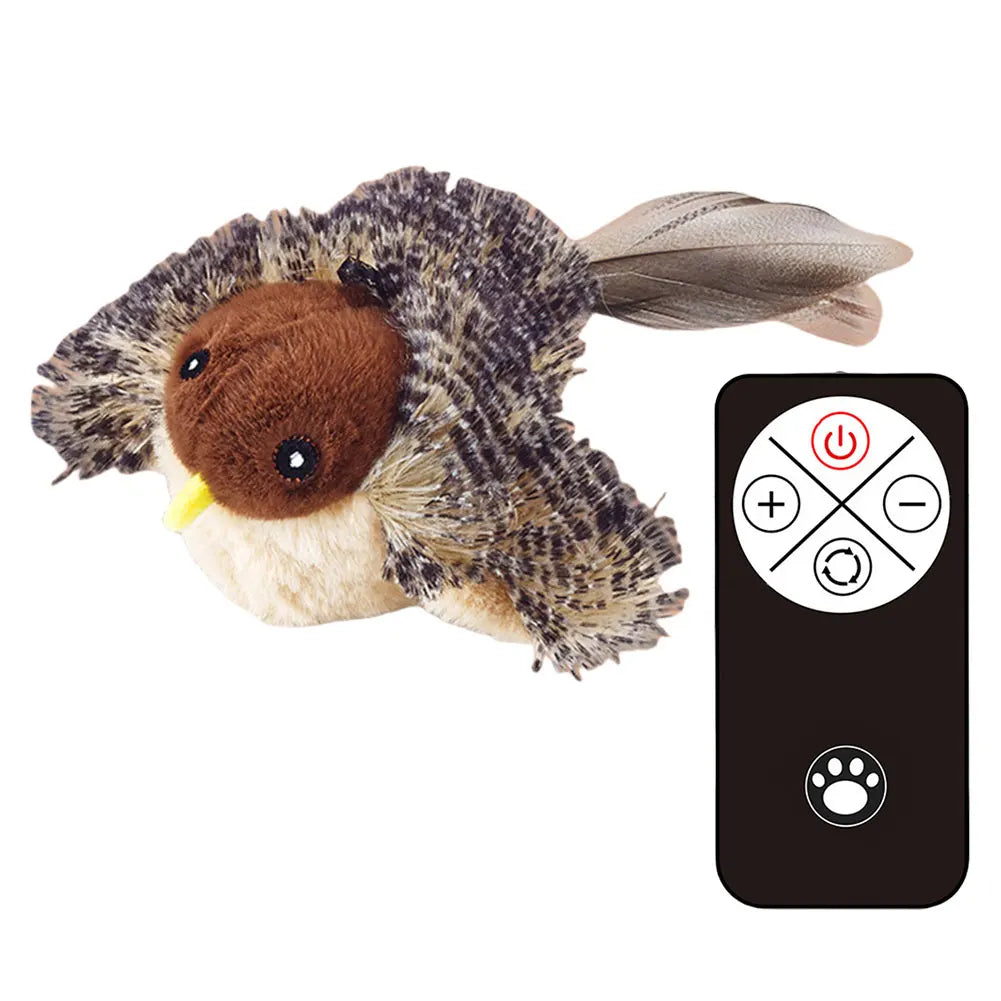 Interactive Flying Bird Cat Toy – Electric Flapping Wings & Squeaky Plush Sparrow with Catnip, Realistic Simulation Toy for Cats