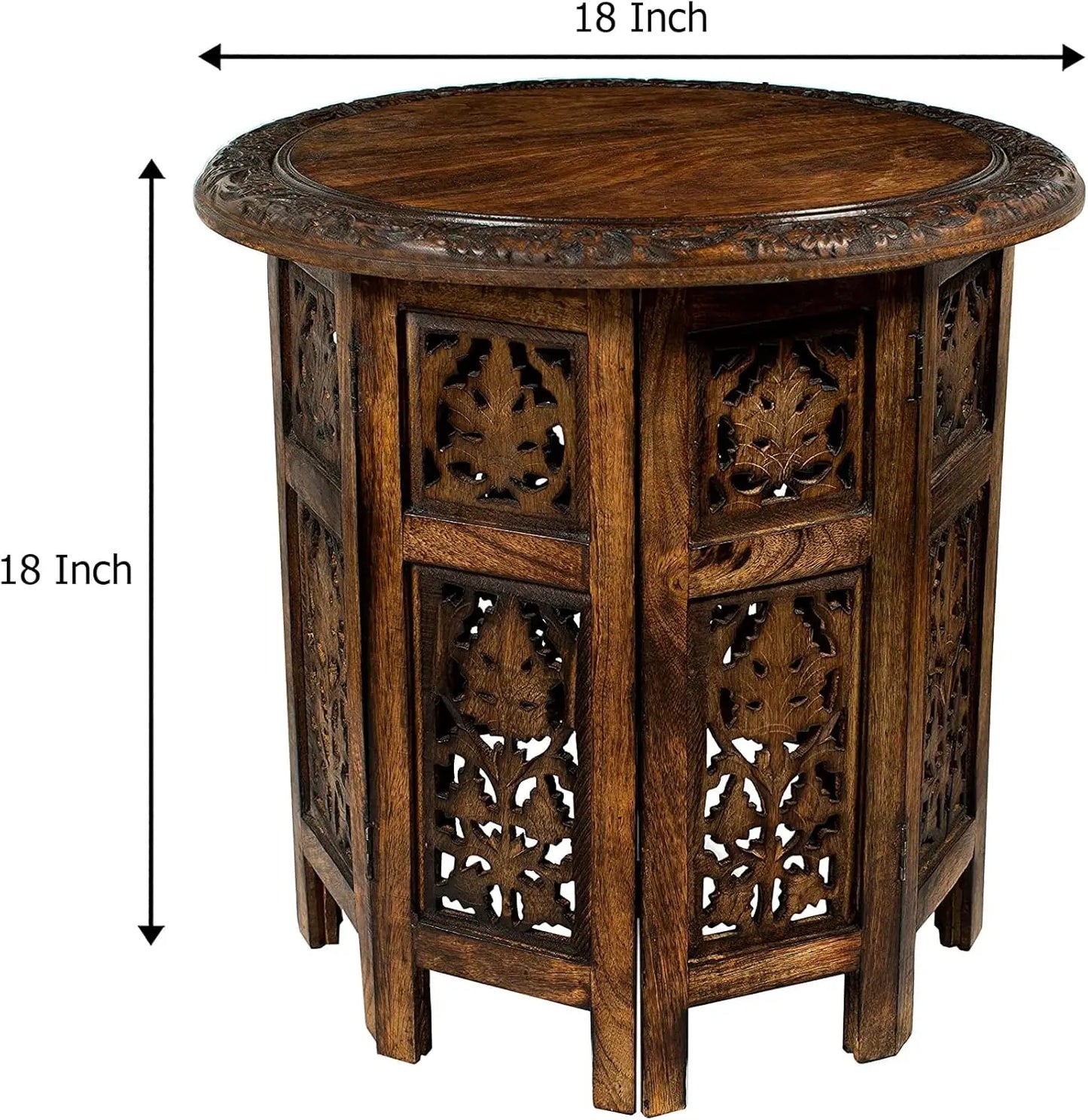Hand Carved Vintage Solid Wood Accent End Table