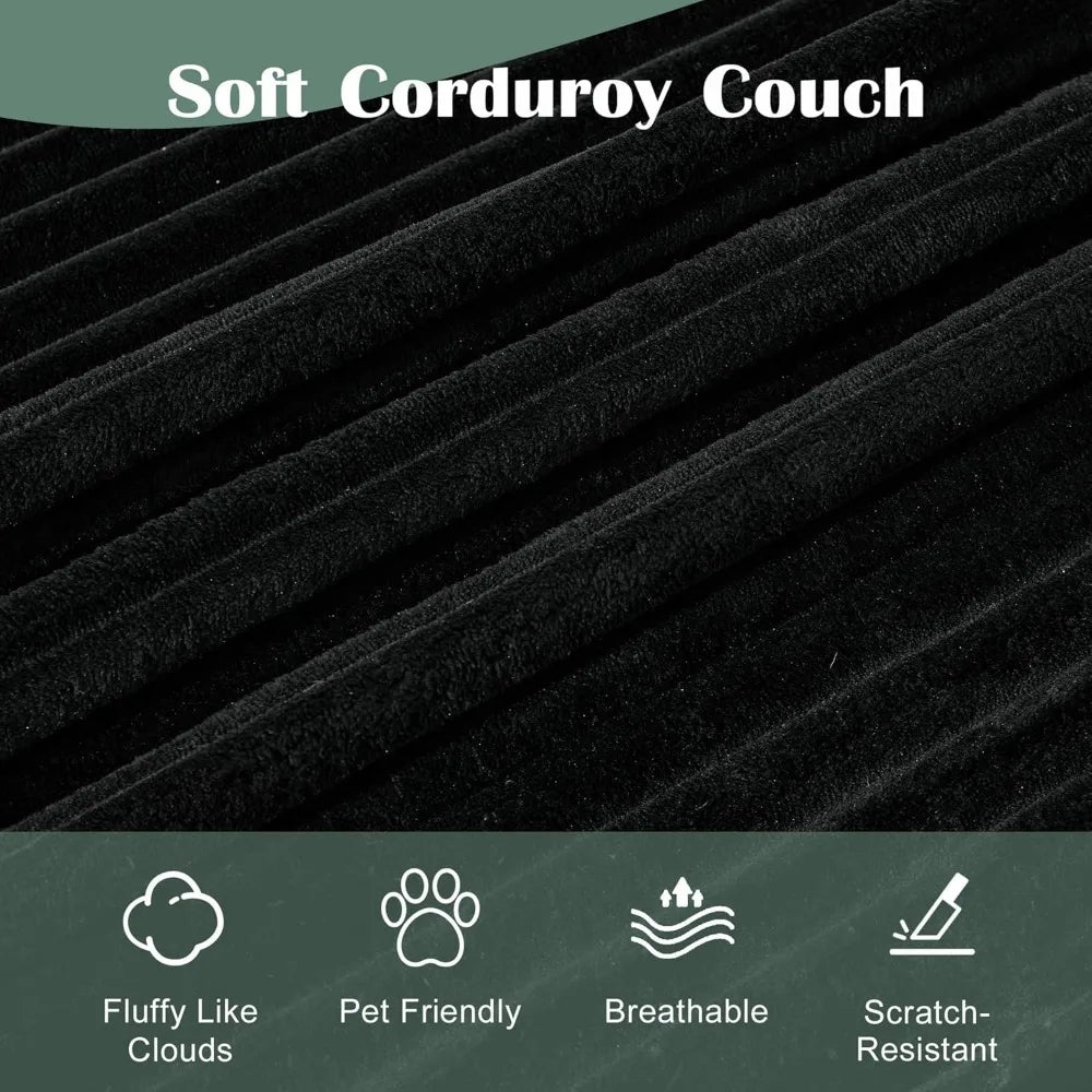 127" Cloud Corduroy Curved Sofa – Modern L-Shaped Sectional Couch for Living Room