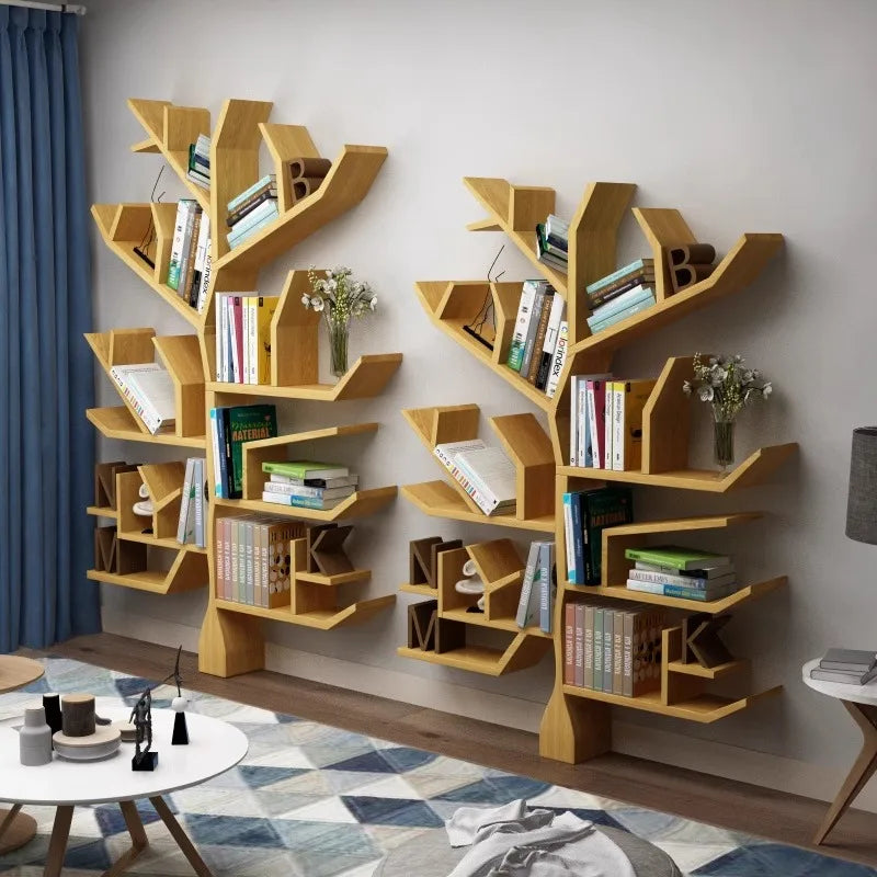 Creative Solid Wood Art Tree Shaped Bookshelf Storage Rack