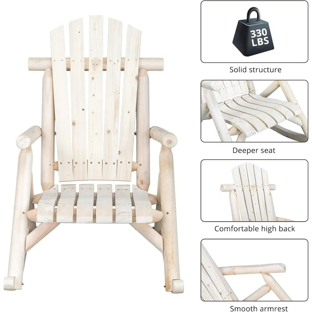 Wooden Rocking Chair Set of 2 – Fir Log Adirondack Rockers, Outdoor Wood Lounge Chairs for Garden, Patio & Backyard