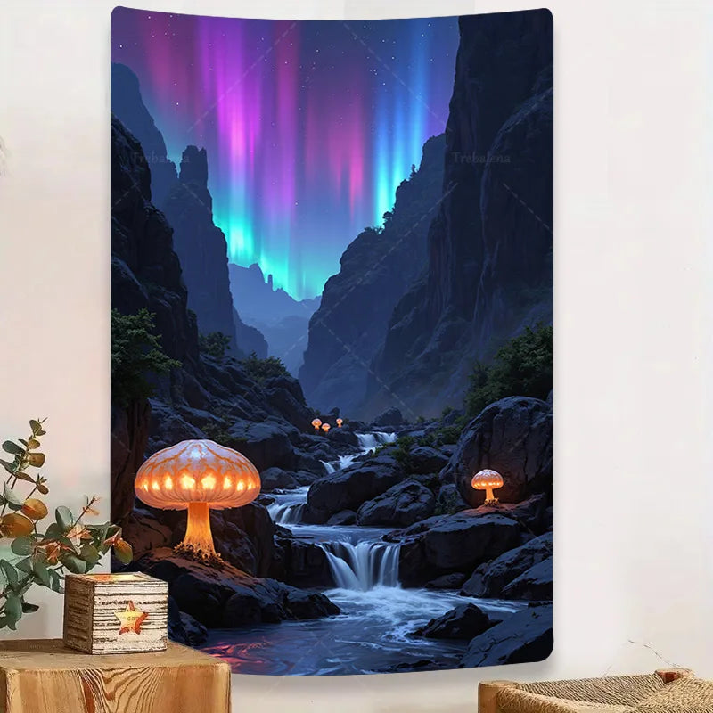 Futuristic Astronaut Wall Tapestry – Glowing Waterfall & Pink Moon, Sci-Fi Home Décor for Bedroom, Living Room, or Dorm