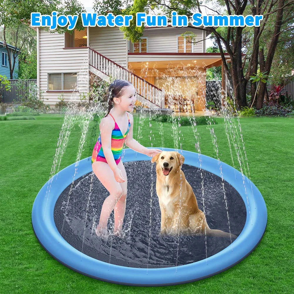 Summer Pet Sprinkler Pad – 100/150/170cm Inflatable Cooling Mat & Splash Pool for Dogs, Outdoor Water Spray Pad Bathtub for Pets