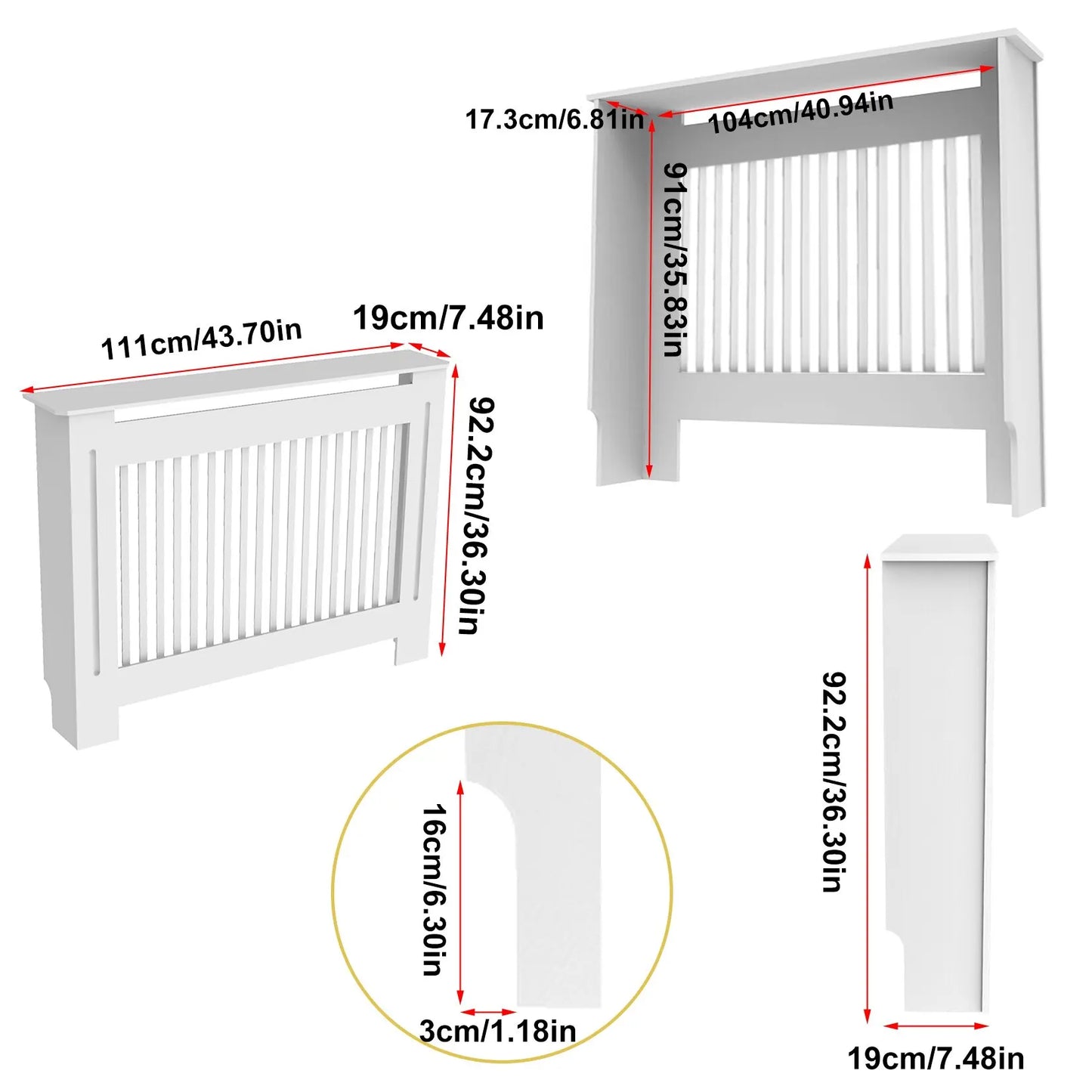 Extra Tall 92CM Radiator Cover MDF Cabinet Grill Shelf Fence Panel Barrier