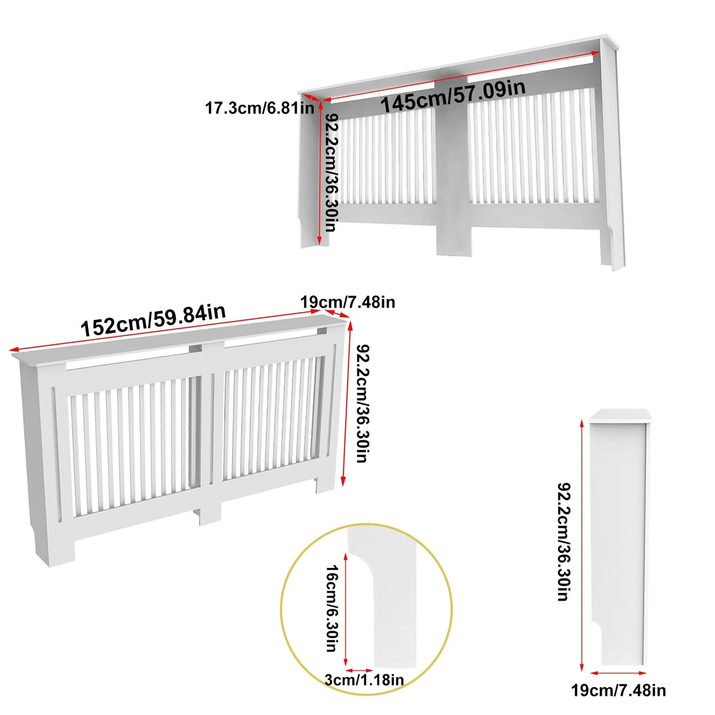 Extra Tall 92CM Radiator Cover MDF Cabinet Grill Shelf Fence Panel Barrier