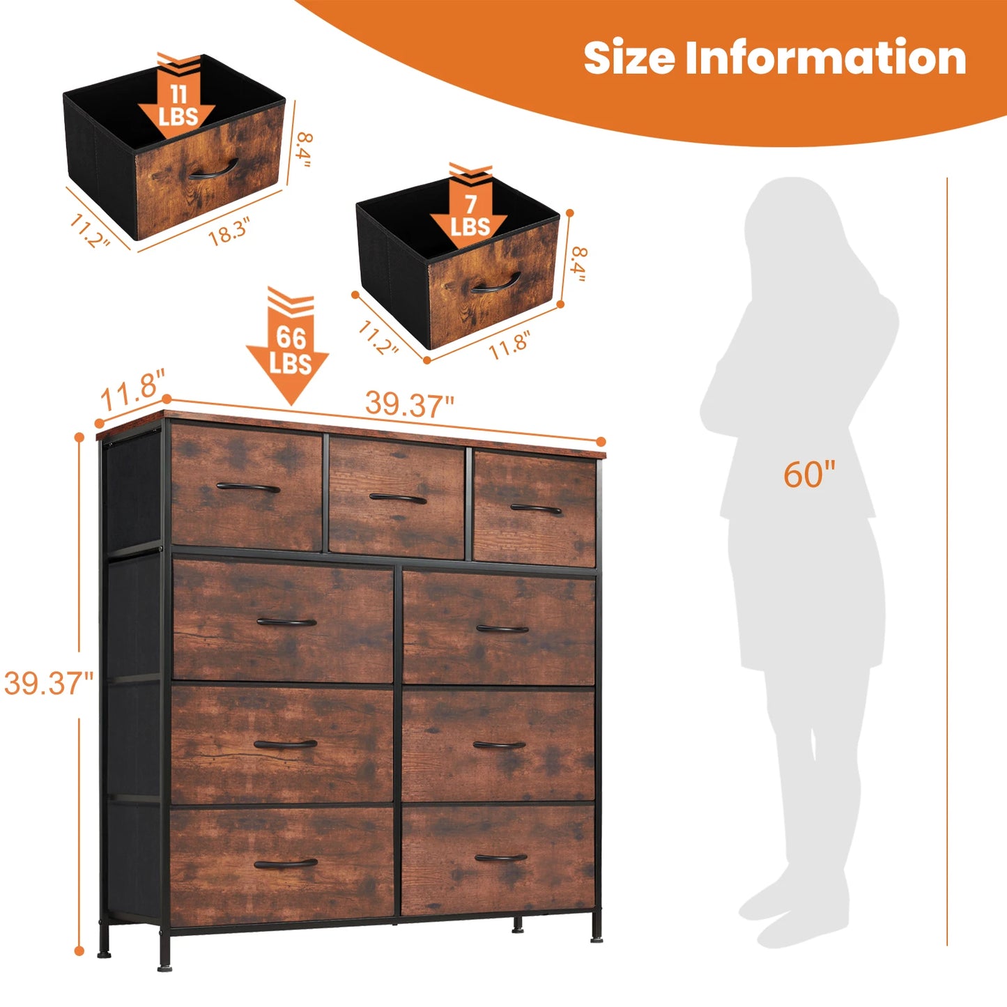 JHK Tall Dresser with 9 Fabric Storage Drawers — Bedroom Wardrobe Organizer for Adults & Kids