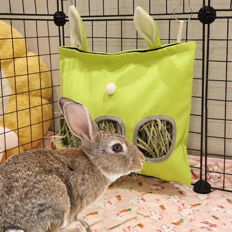 Hanging Hay Feeder Bag for Rabbits – Washable Slow-Feeding Pouch, Adorable Food Dispenser for Guinea Pigs, Bunnies, and Small Pets
