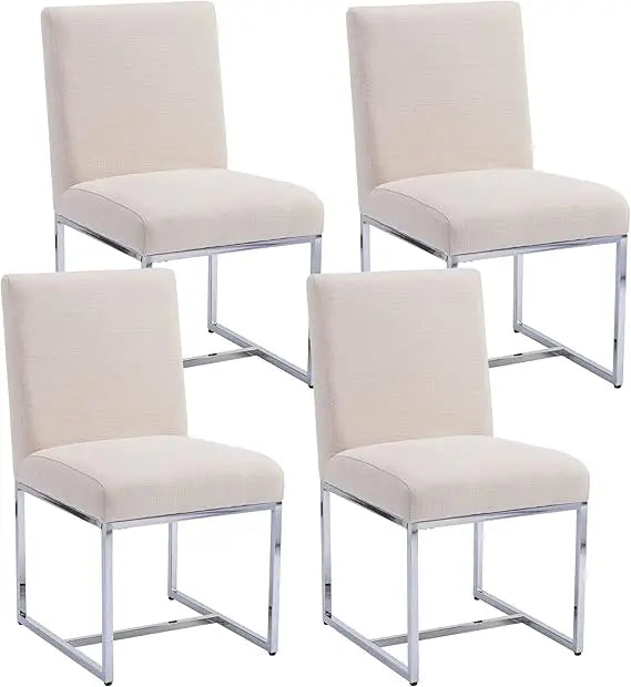 Faux Leather Upholstered Dining Chairs – Mid Century Modern Padded Kitchen Chairs with Black Metal Frame & Adjustable Foot Pads
