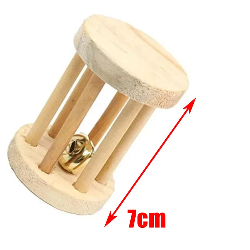Natural Wooden Small Animal Toy Set – Chew Toys for Guinea Pigs, Rabbits, Hamsters | Dumbbells, Unicycle, Bell, Braided Balls & More