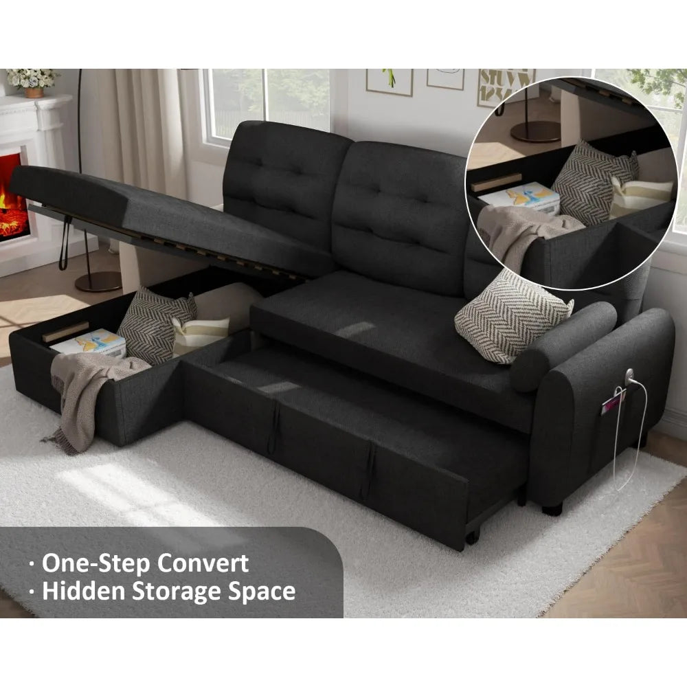 87" Sectional Sleeper Sofa Couch with Reversible Storage Chaise