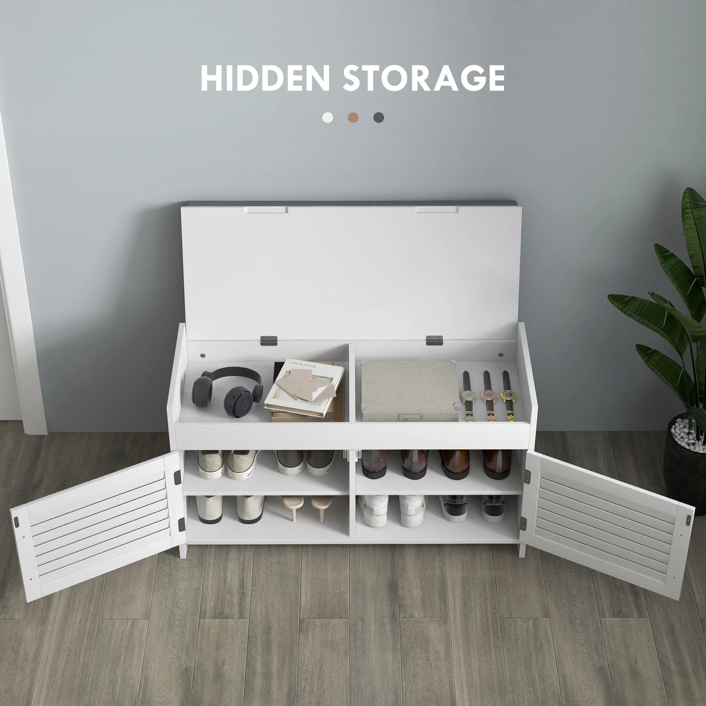 Entryway Shoe Bench with Cushion and Hidden Compartments