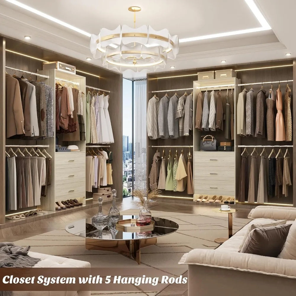 Closet Organizer System with 3 Wooden Drawers – Walk-in Wardrobe Organizer for Home Storage