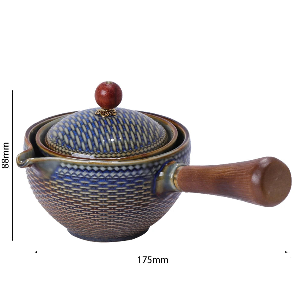 Portable Chinese Gong Fu Tea Set – 360° Rotating Semi-Automatic Ceramic Teapot with Infuser, Compact Teaware for Home, Office & Travel
