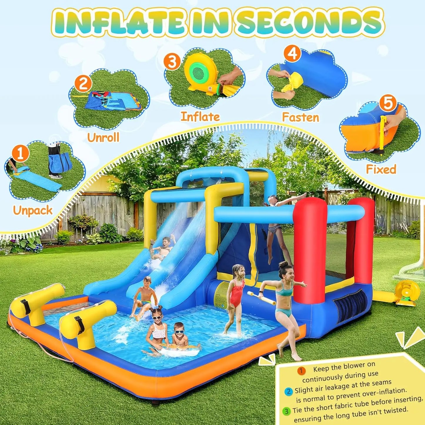 Whubefy 15x9.95Ft Inflatable Water Slide Bounce House – Outdoor Bouncy Castle with Slide & Splash Pool for Kids Ages 3–6