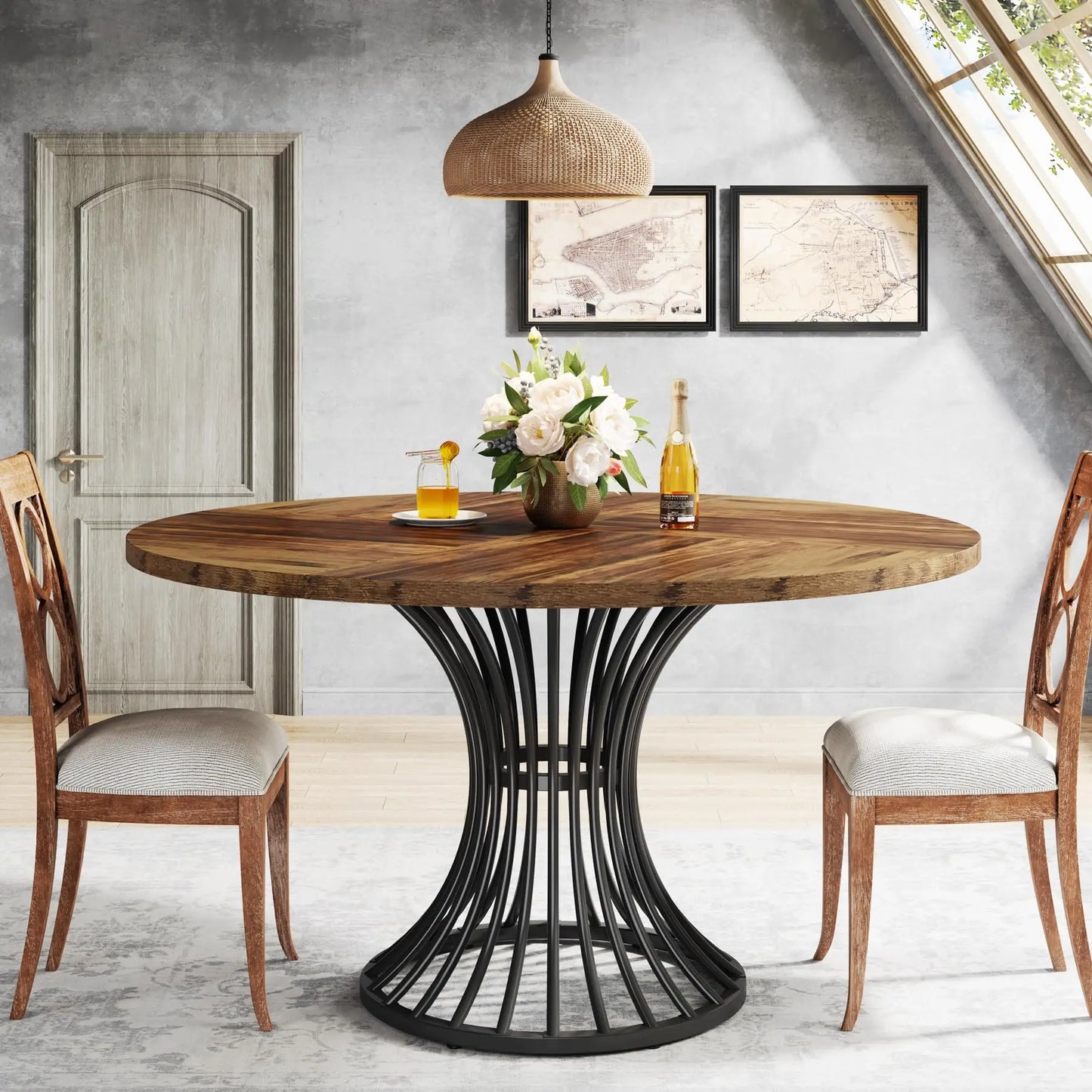 Tribesigns 47-Inch Round Dining Table for 4-6 People – Farmhouse Industrial Kitchen & Dining Room Table